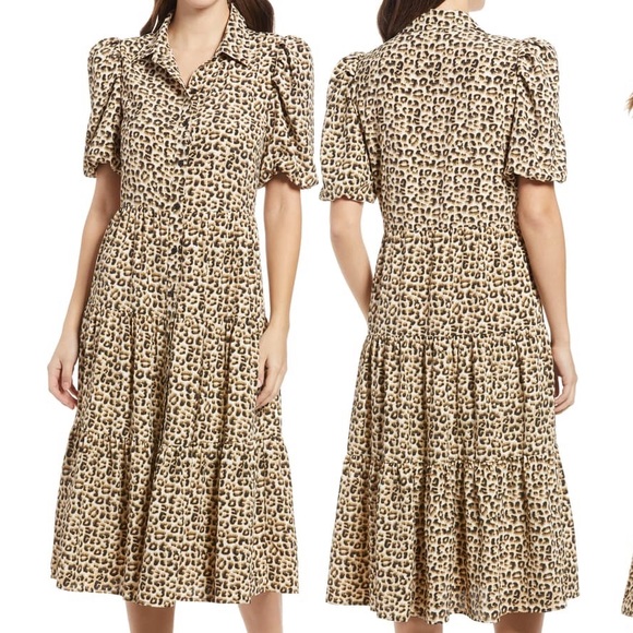 Charles Henry Tiered Midi Shirtdress 